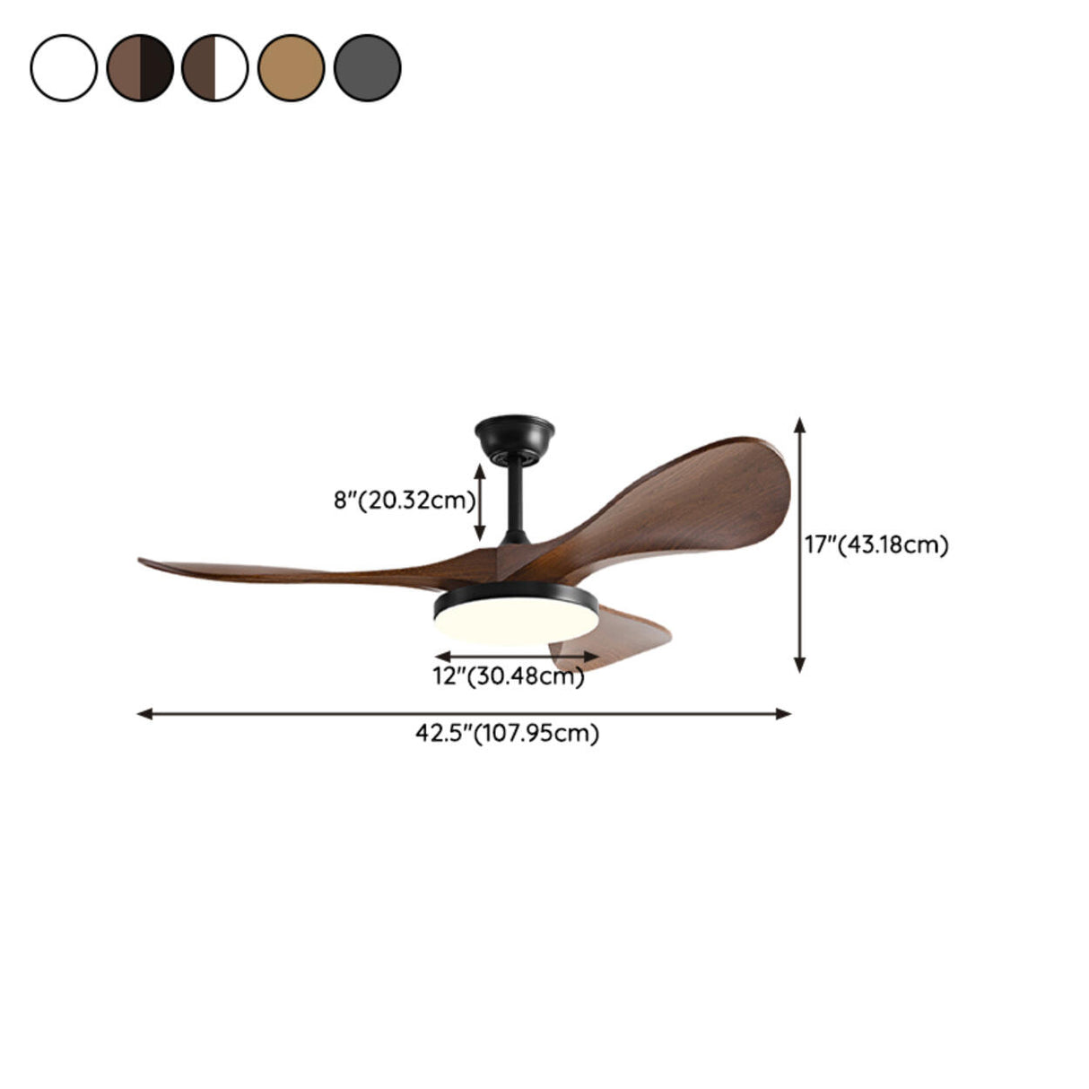 Remote Modern 3 Wood Blade Ceiling Fan with LED Light 