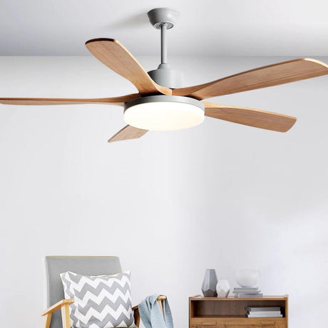 Remote Modern Simple 5 Wood Blades Ceiling Fan Light Image - 2