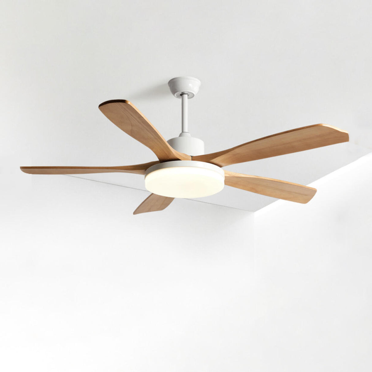 Remote Modern Simple 5 Wood Blades Ceiling Fan Light Image - 7