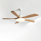 Remote Modern Simple 5 Wood Blades Ceiling Fan Light Image - 7