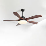 Remote Modern Simple 5 Wood Blades Ceiling Fan Light Image - 8