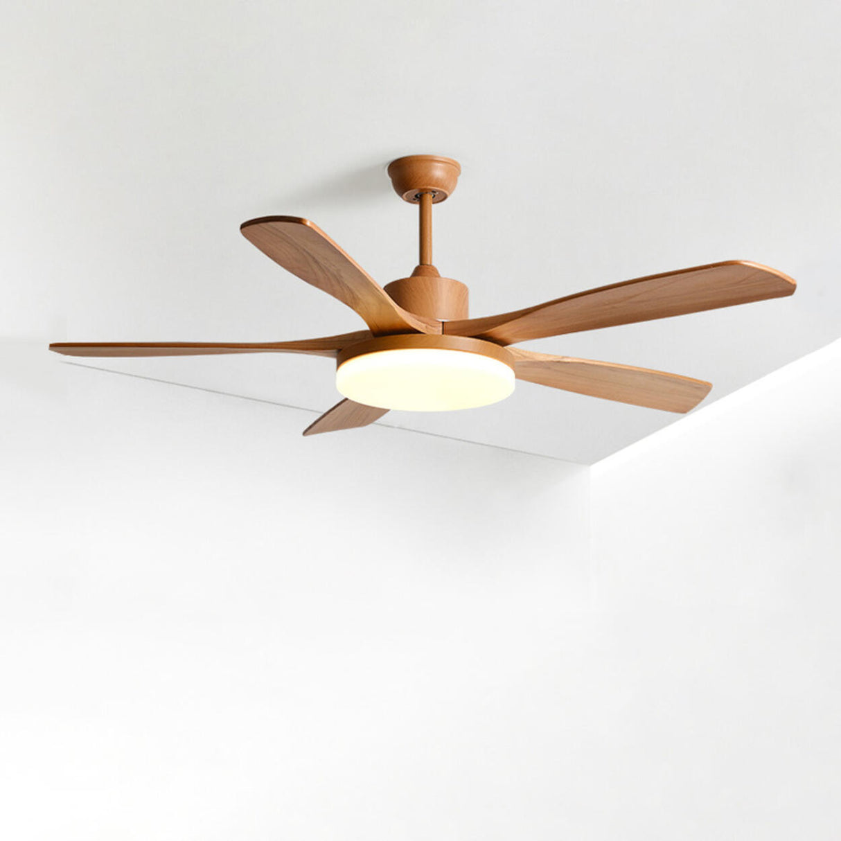 Remote Modern Simple 5 Wood Blades Ceiling Fan Light Image - 9