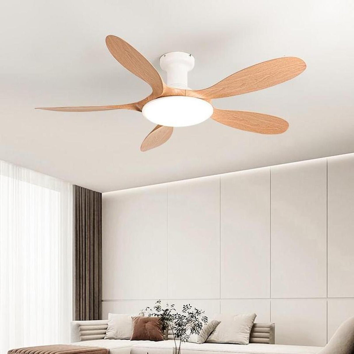 Remote Simple 5 Blade Wood LED Ceiling Fan with Light Image - 14