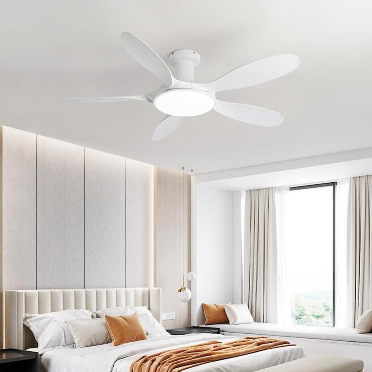 Remote Simple 5 Blade Wood LED Ceiling Fan with Light Image - 16