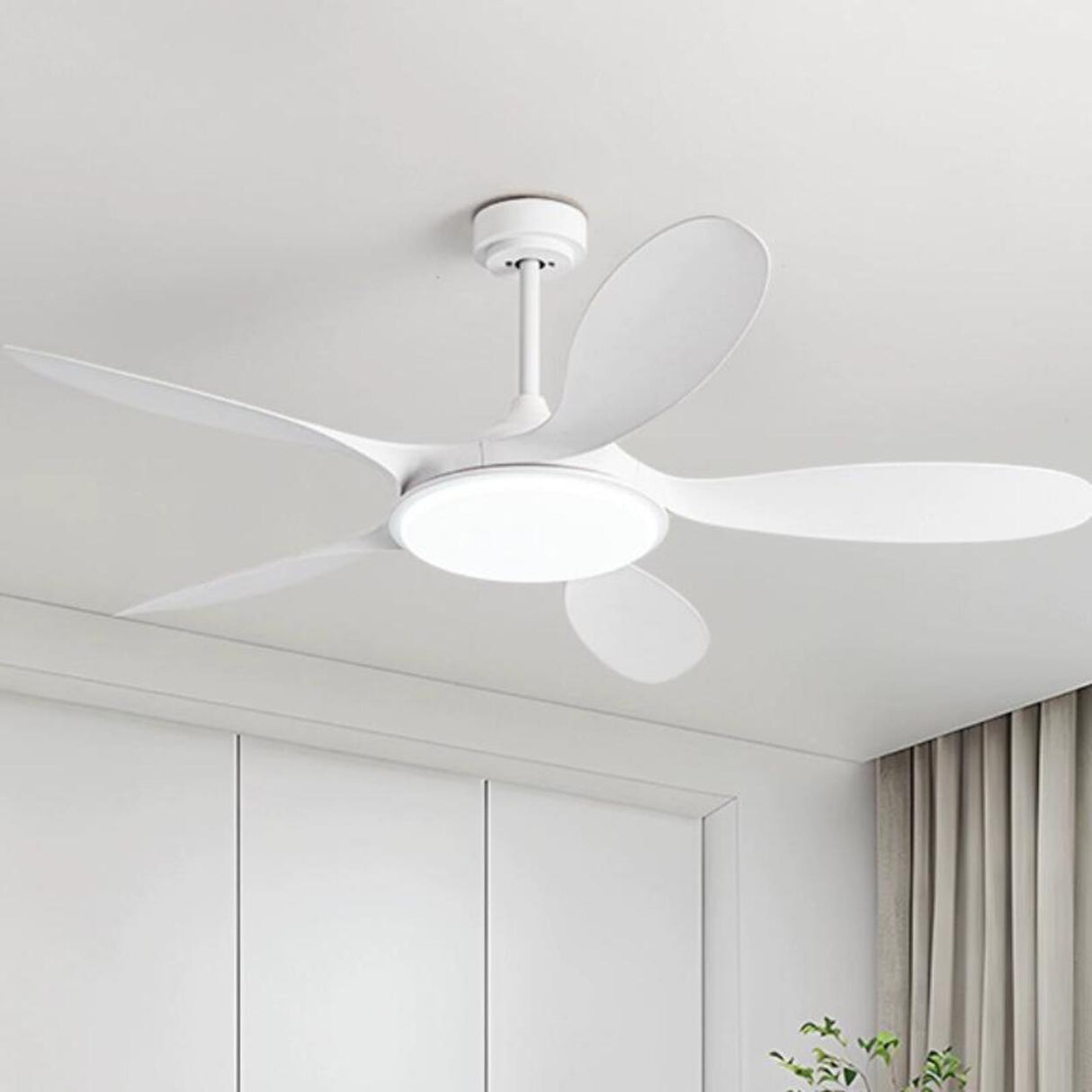 Remote Simple 5 Blade Wood LED Ceiling Fan with Light Image - 5