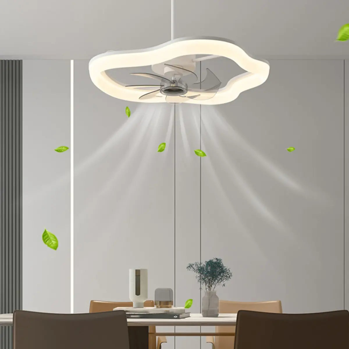 Remote Simple White Ring Pendant Fan with LED Light Image - 1