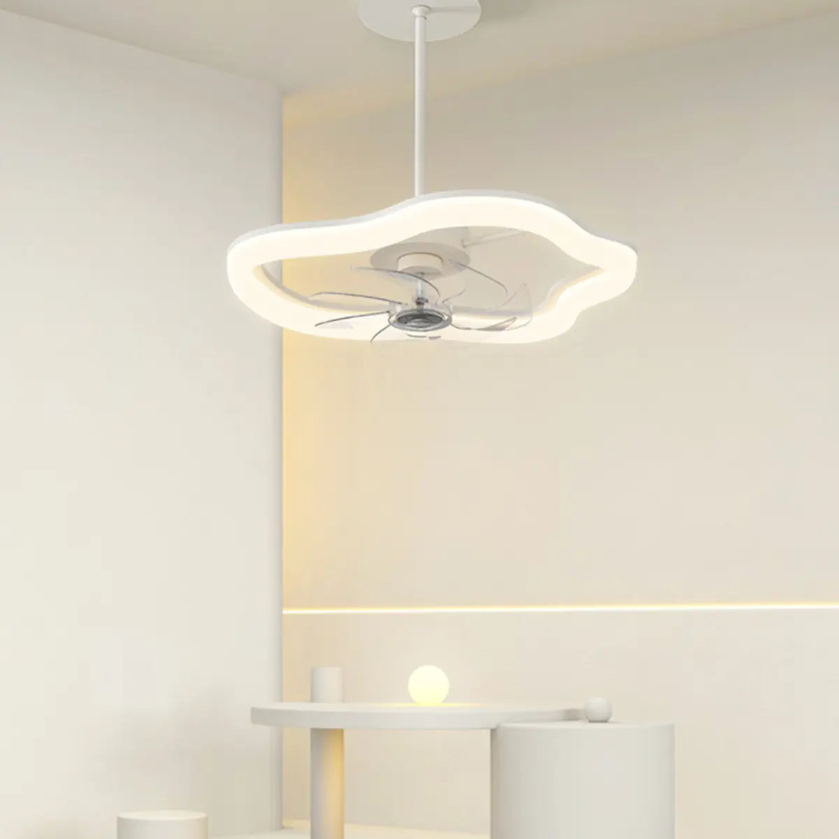 Remote Simple White Ring Pendant Fan with LED Light Image - 13