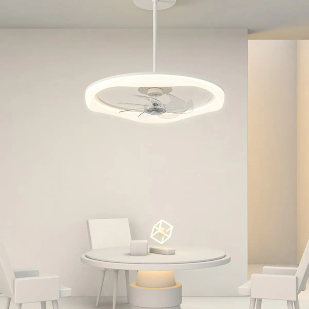 Remote Simple White Ring Pendant Fan with LED Light Image - 14