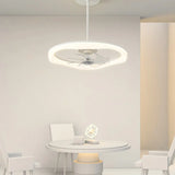 Remote Simple White Ring Pendant Fan with LED Light Image - 14