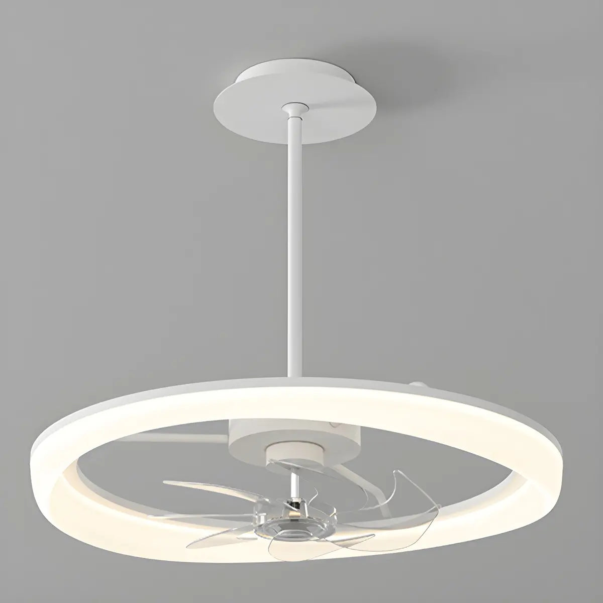 Remote Simple White Ring Pendant Fan with LED Light Image - 4