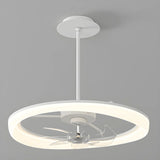 Remote Simple White Ring Pendant Fan with LED Light Image - 4