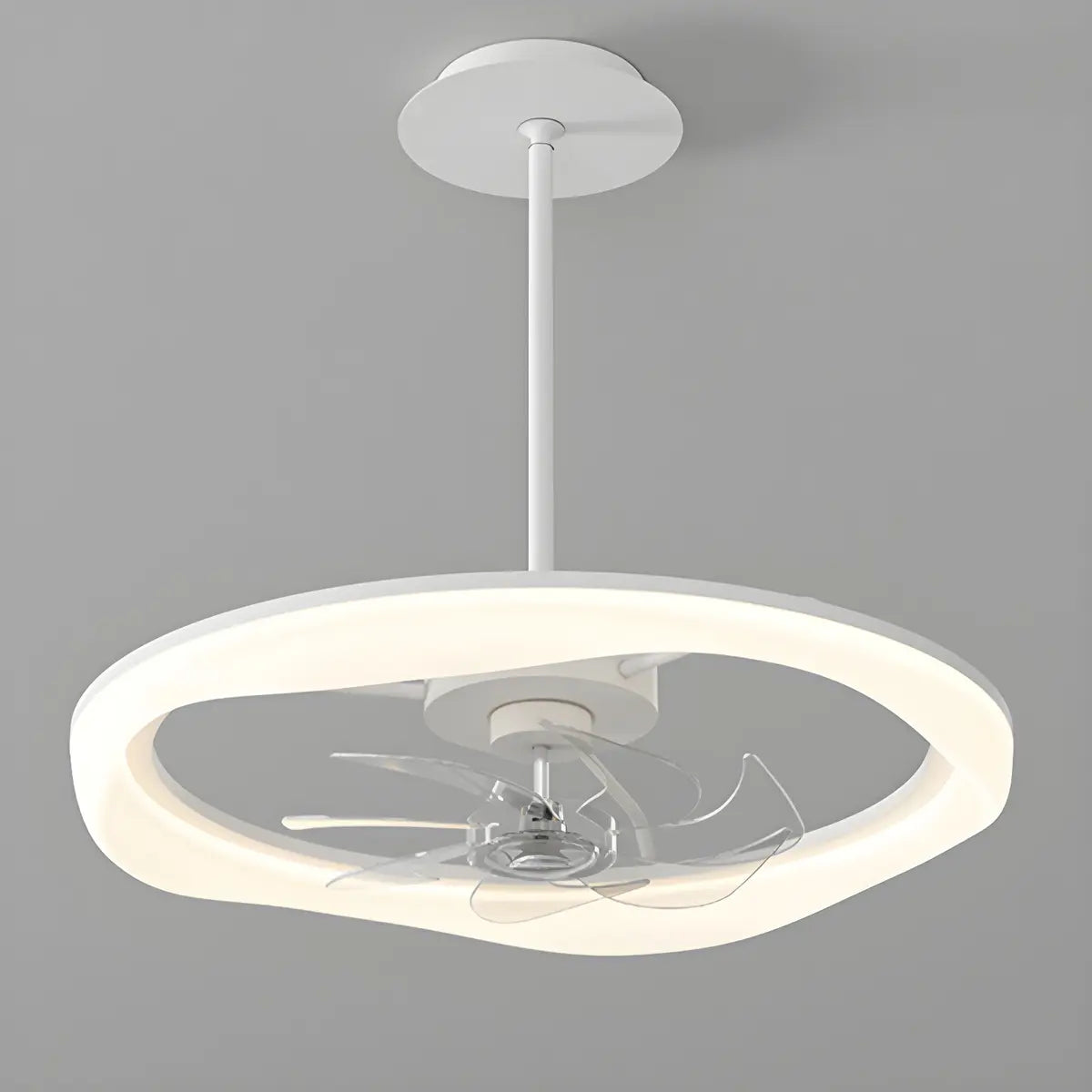 Remote Simple White Ring Pendant Fan with LED Light Image - 6