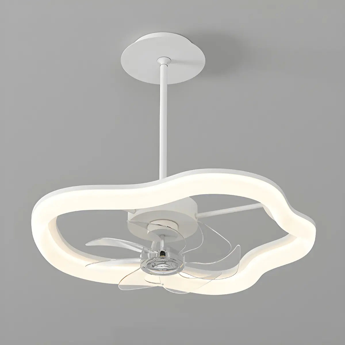 Remote Simple White Ring Pendant Fan with LED Light Image - 7