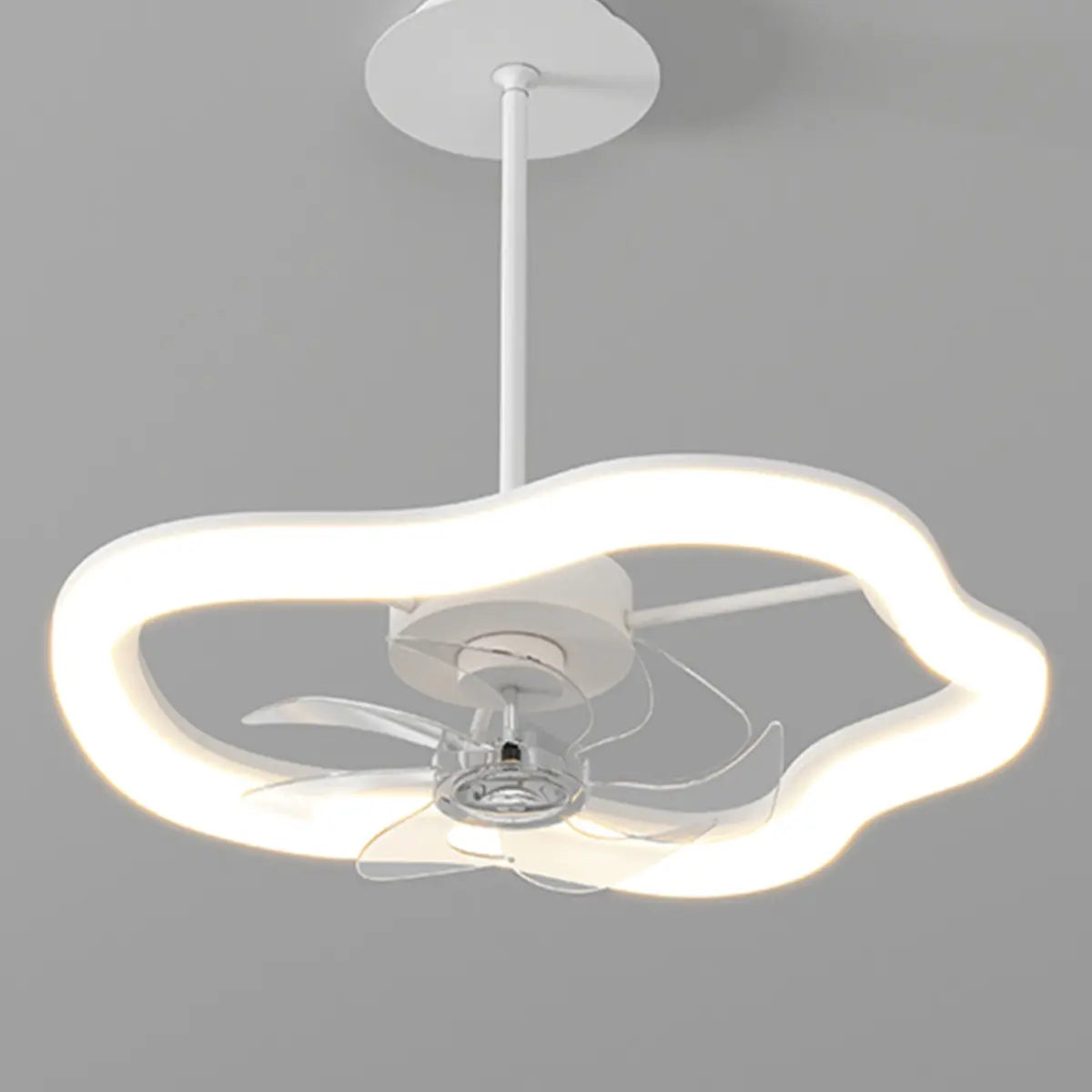Remote Simple White Ring Pendant Fan with LED Light Image - 9