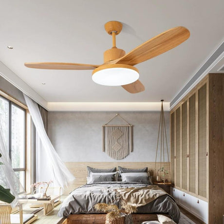 Remote Solid Wood 3 Blades LED Ceiling Fan with Light Image - 1