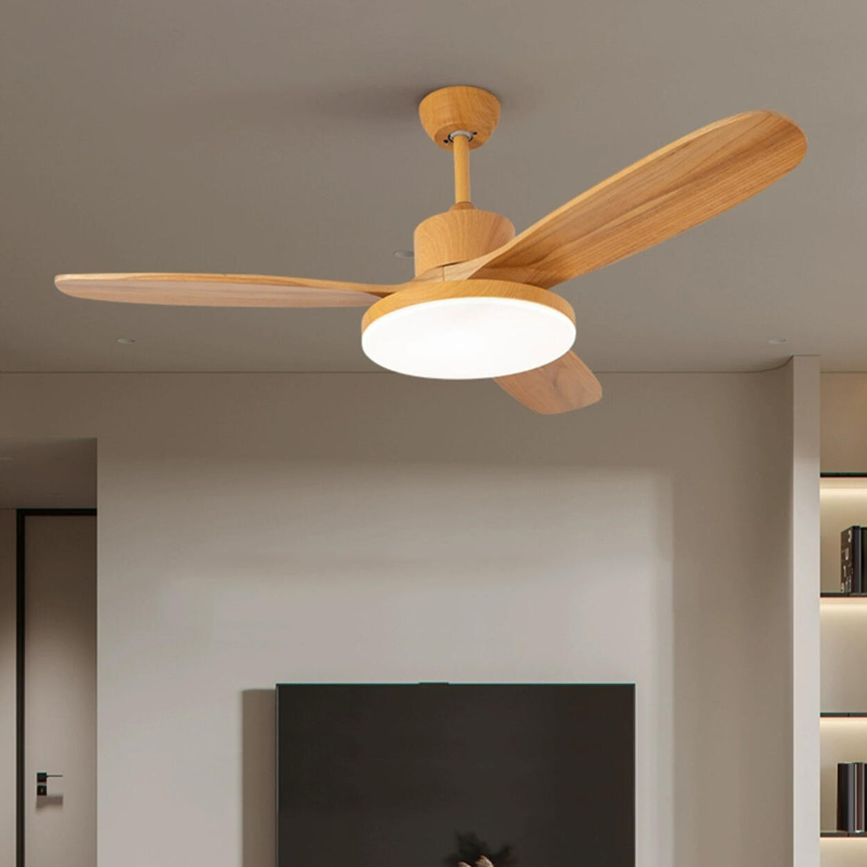 Remote Solid Wood 3 Blades LED Ceiling Fan with Light Image - 4