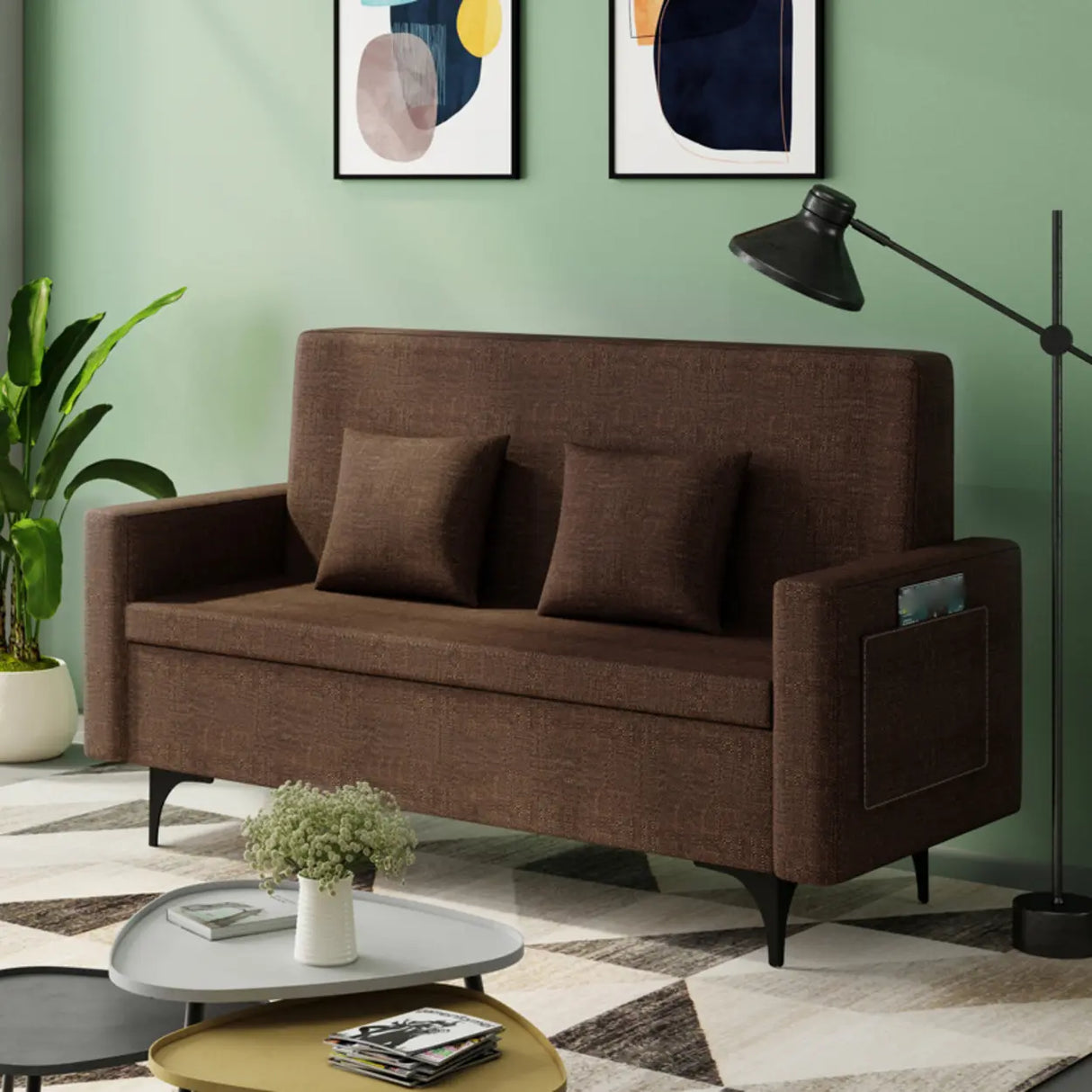Removable Cotton Linen Tight Back Storage Loveseat Image - 19