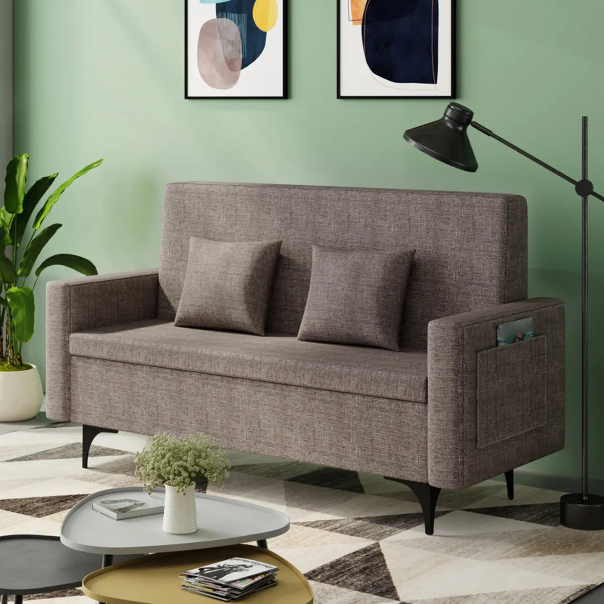 Removable Cotton Linen Tight Back Storage Loveseat Image - 21
