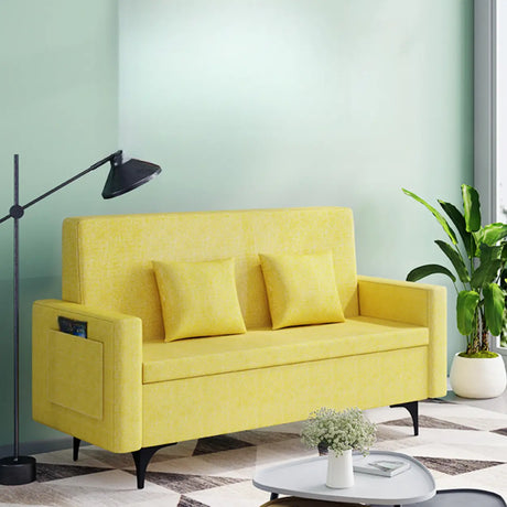 Removable Cotton Linen Tight Back Storage Loveseat Image - 3