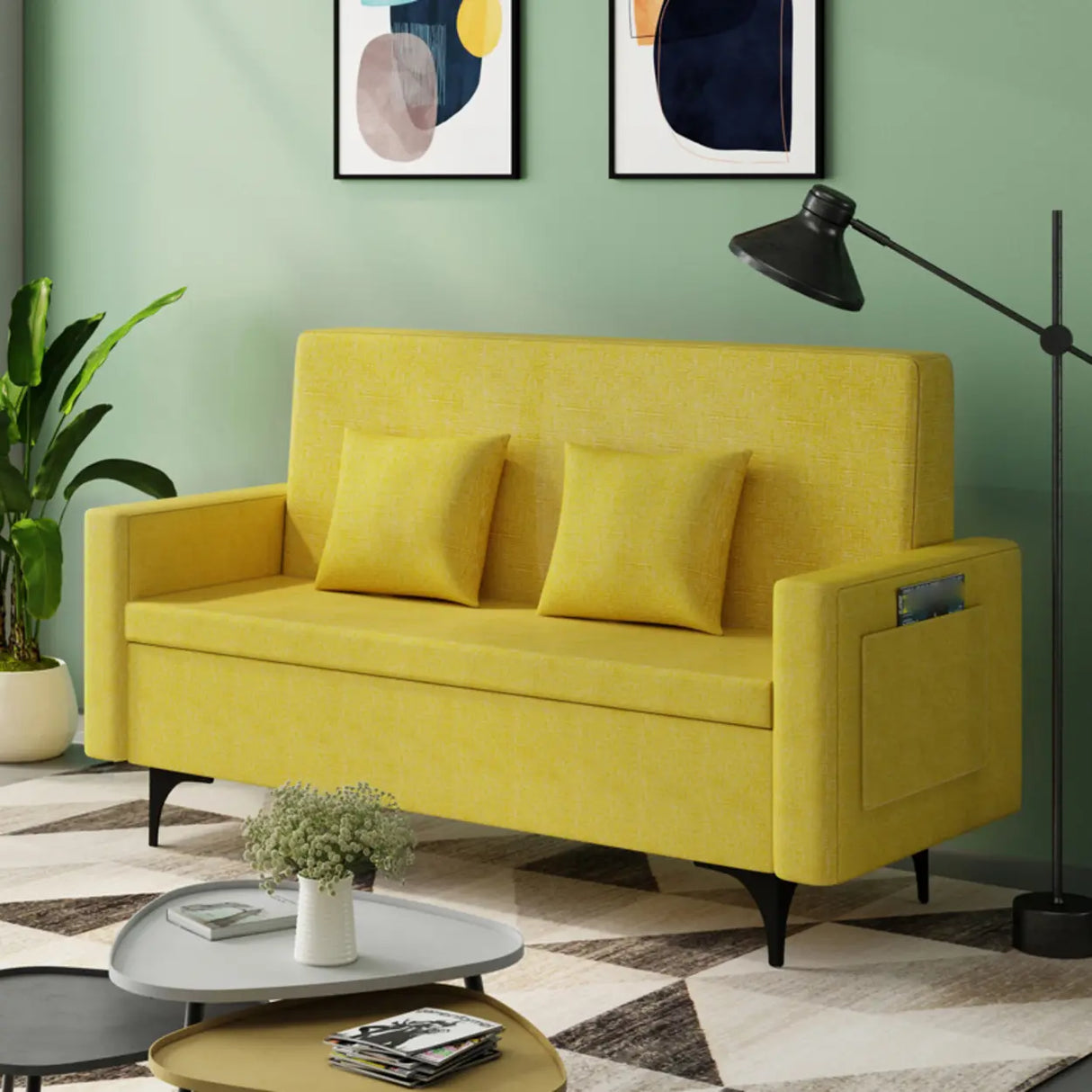 Removable Cotton Linen Tight Back Storage Loveseat Image - 9
