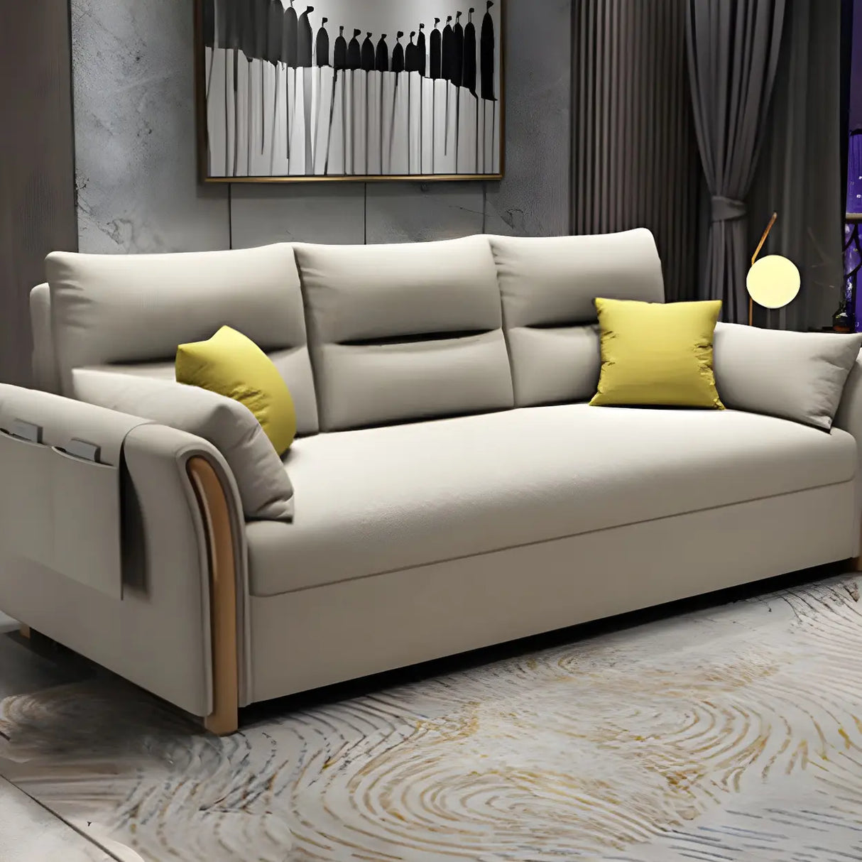 Removable Cushions Cotton Blend Flared Arm Sofa Bed Image - 10