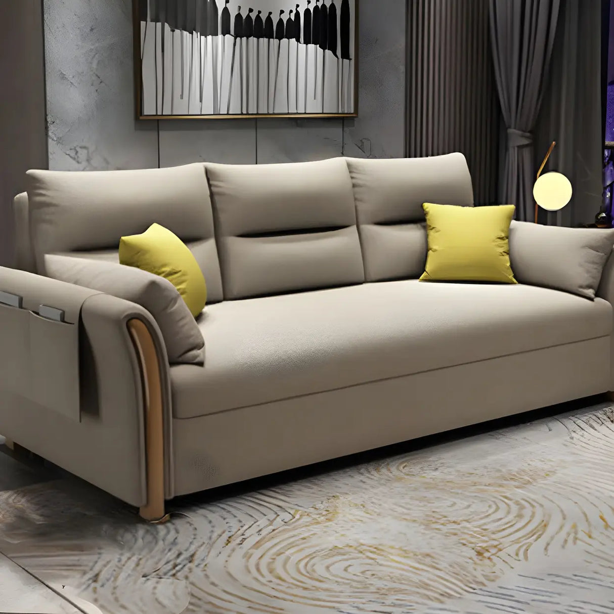 Removable Cushions Cotton Blend Flared Arm Sofa Bed Image - 11