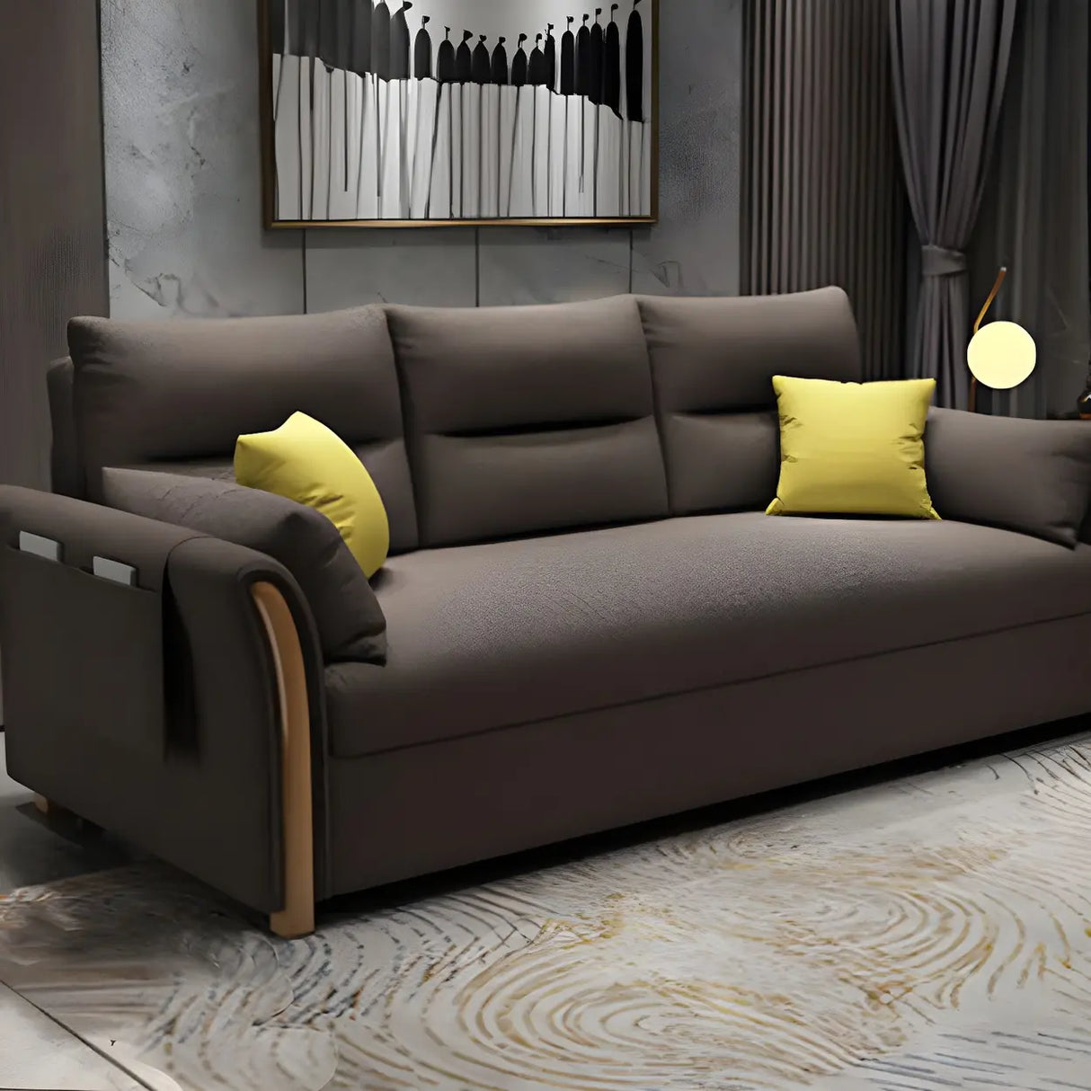 Removable Cushions Cotton Blend Flared Arm Sofa Bed Image - 12