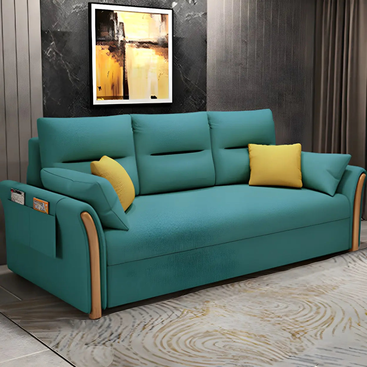 Removable Cushions Cotton Blend Flared Arm Sofa Bed Image - 13