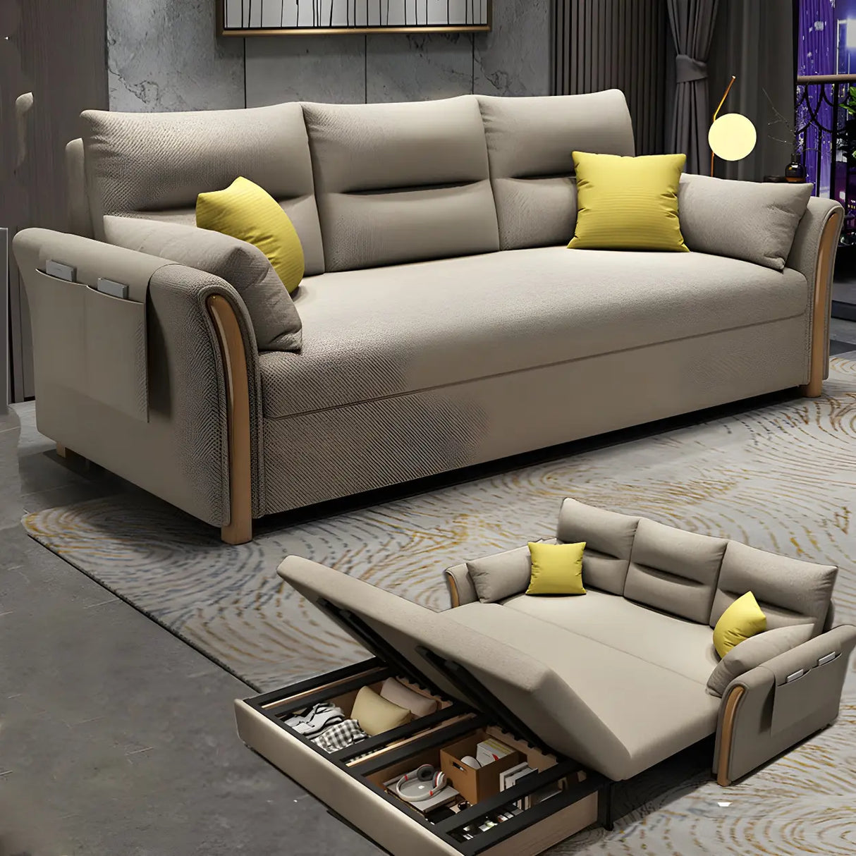 Removable Cushions Cotton Blend Flared Arm Sofa Bed Image - 1