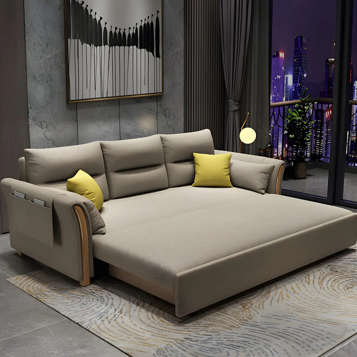 Removable Cushions Cotton Blend Flared Arm Sofa Bed Image - 2