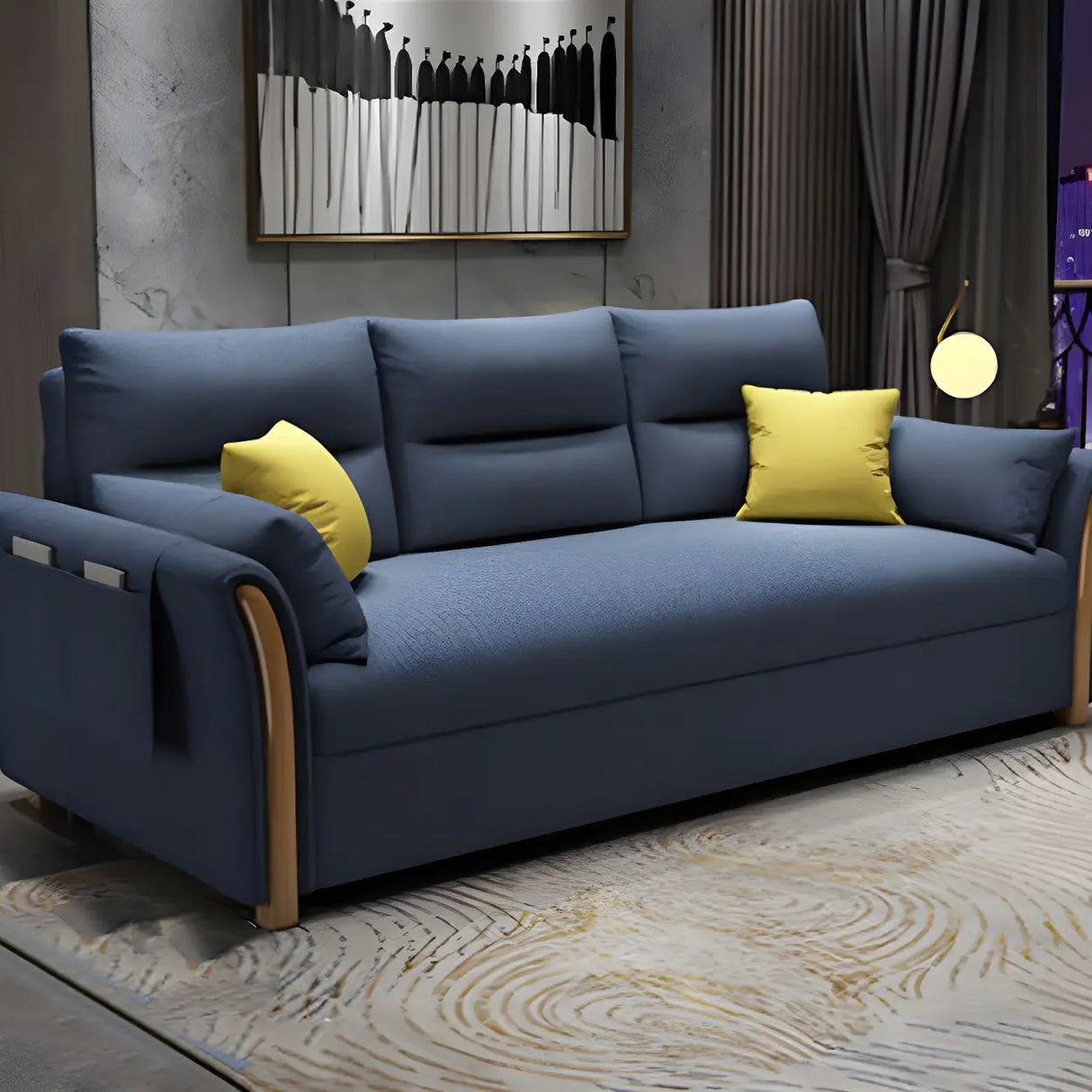 Removable Cushions Cotton Blend Flared Arm Sofa Bed Image - 4