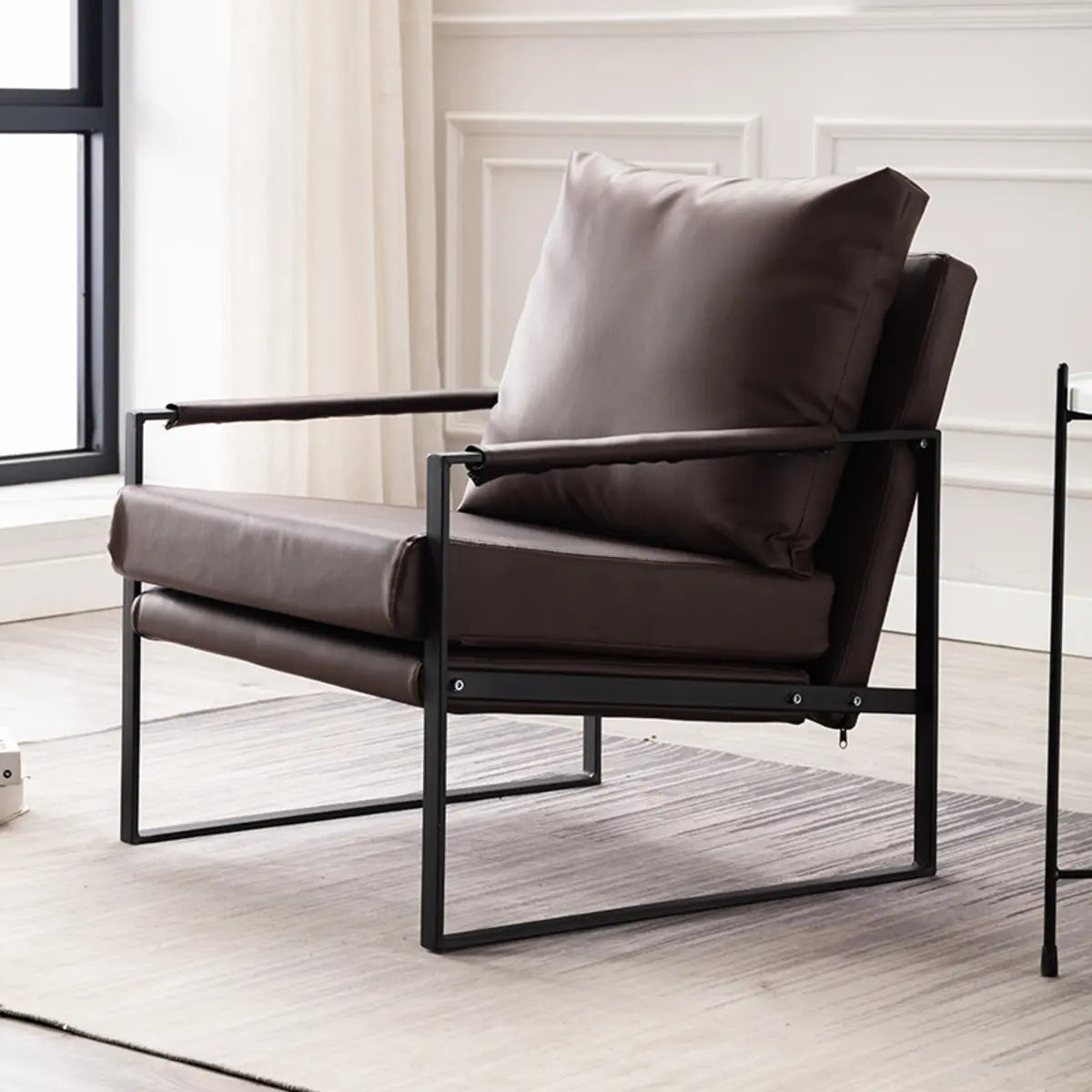 Removable Cushions Cow Leather Metal Sled Arm Chair Image - 7