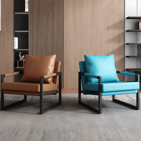 Removable Cushions Leather Black Sled Lounge Chair Image - 1