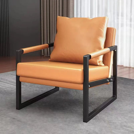 Removable Cushions Leather Black Sled Lounge Chair Image - 2