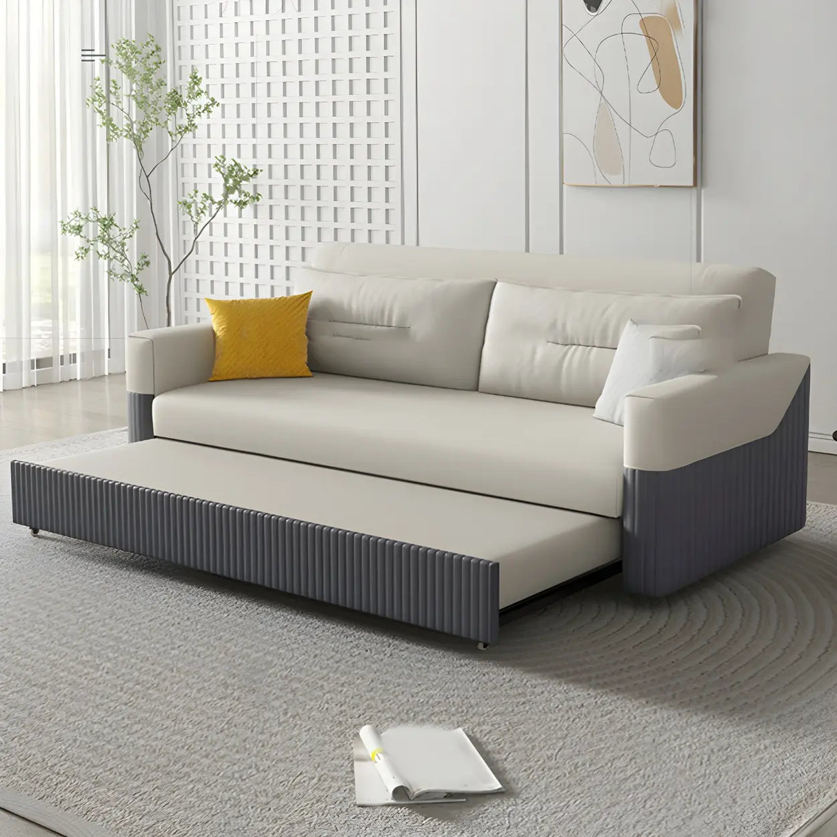 Removable Cushions Square Arm Sofa Bed with Slipcover Image - 12