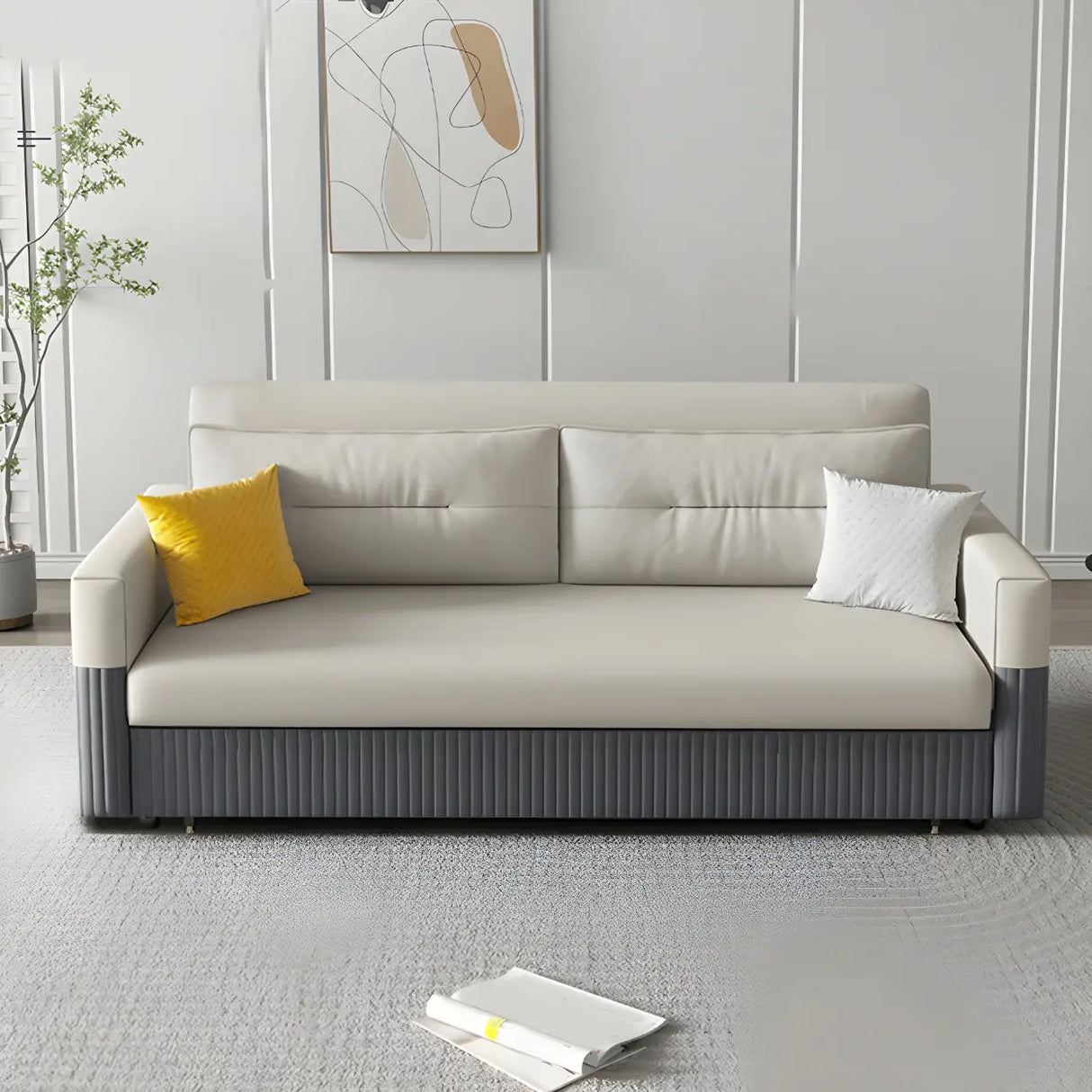 Removable Cushions Square Arm Sofa Bed with Slipcover Image - 1