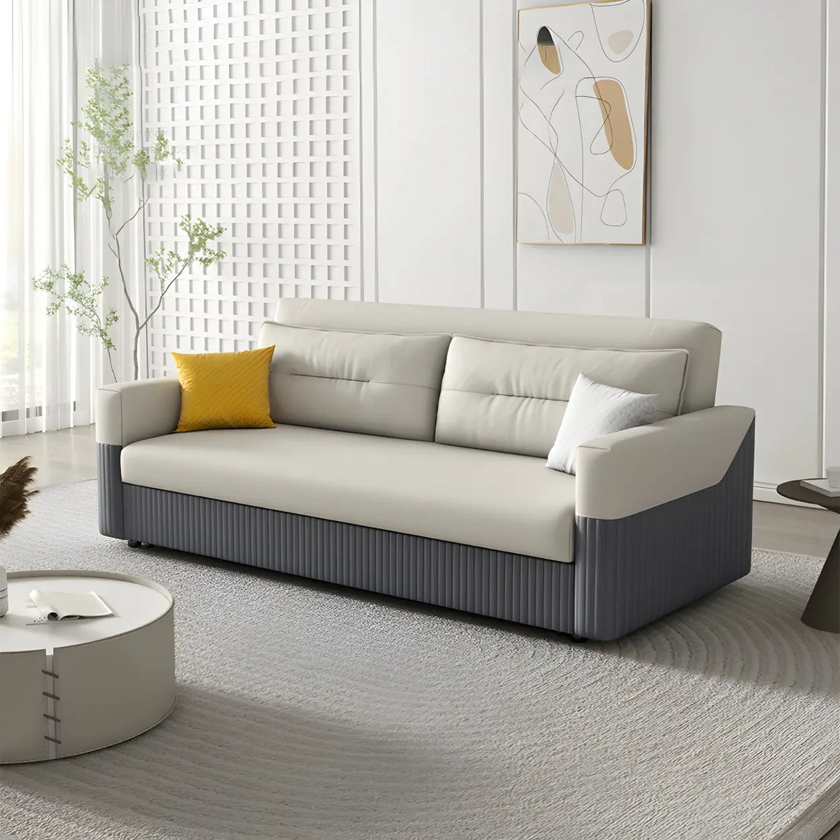 Removable Cushions Square Arm Sofa Bed with Slipcover Image - 2