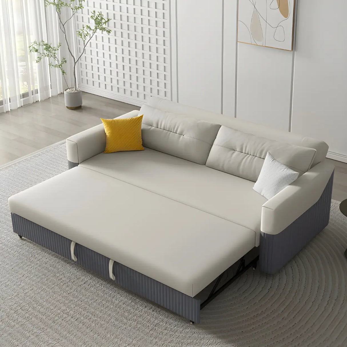 Removable Cushions Square Arm Sofa Bed with Slipcover Image - 3