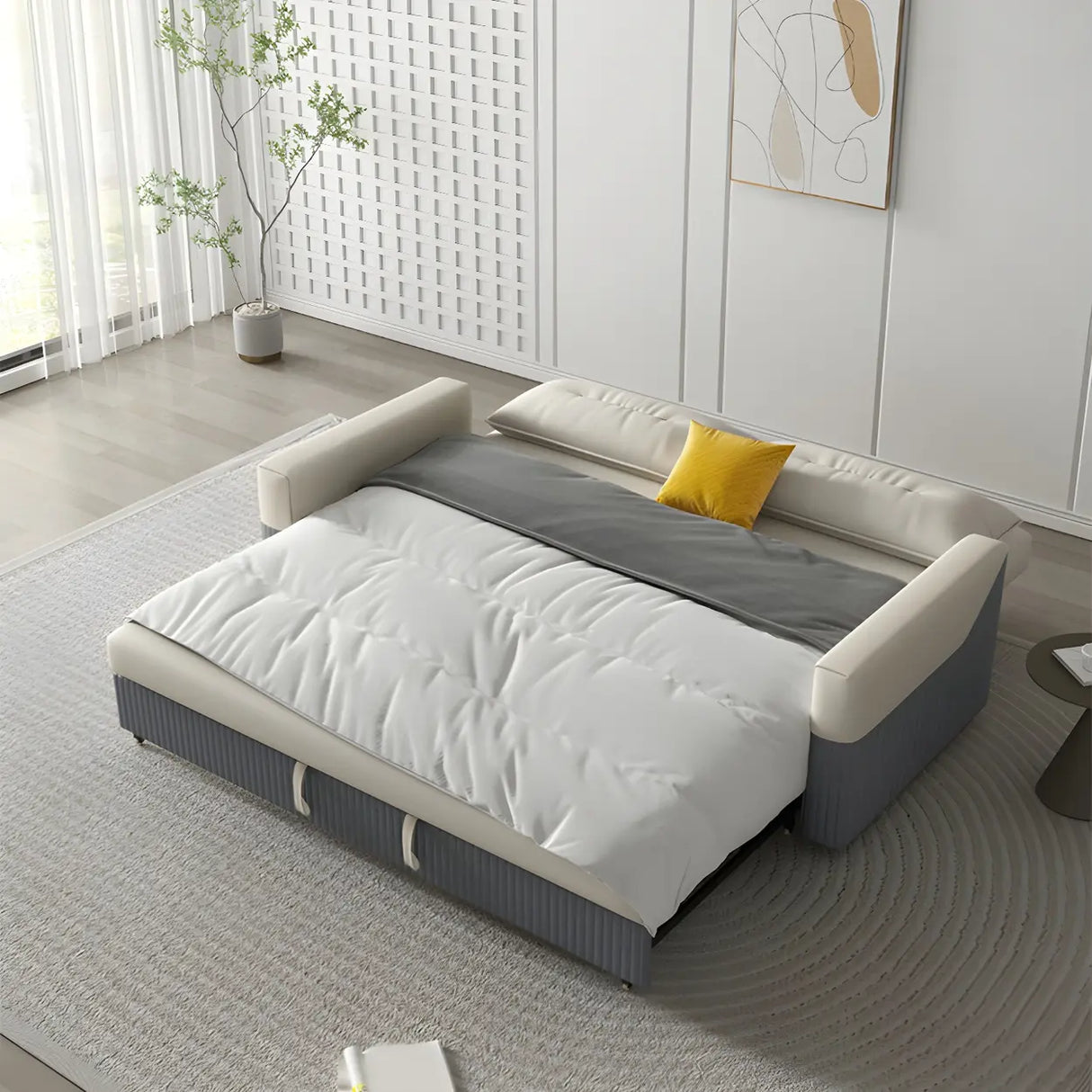 Removable Cushions Square Arm Sofa Bed with Slipcover Image - 4
