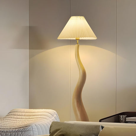 Resin Modern White Pleated Curved Tree Floor Lamp Image - 6