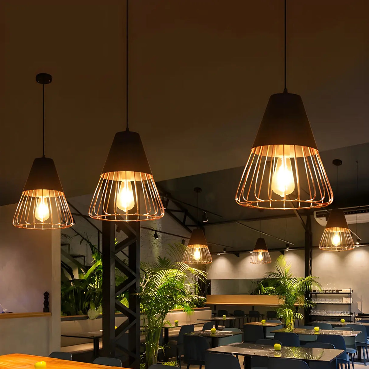 Restaurant Industrial Metal Cage Black Pendant Light Image - 3