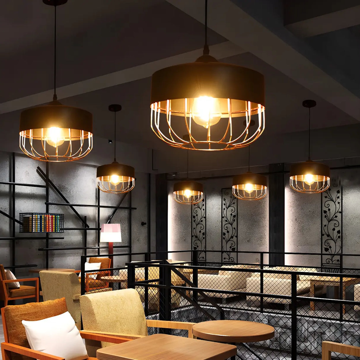 Restaurant Industrial Metal Cage Black Pendant Light Image - 4