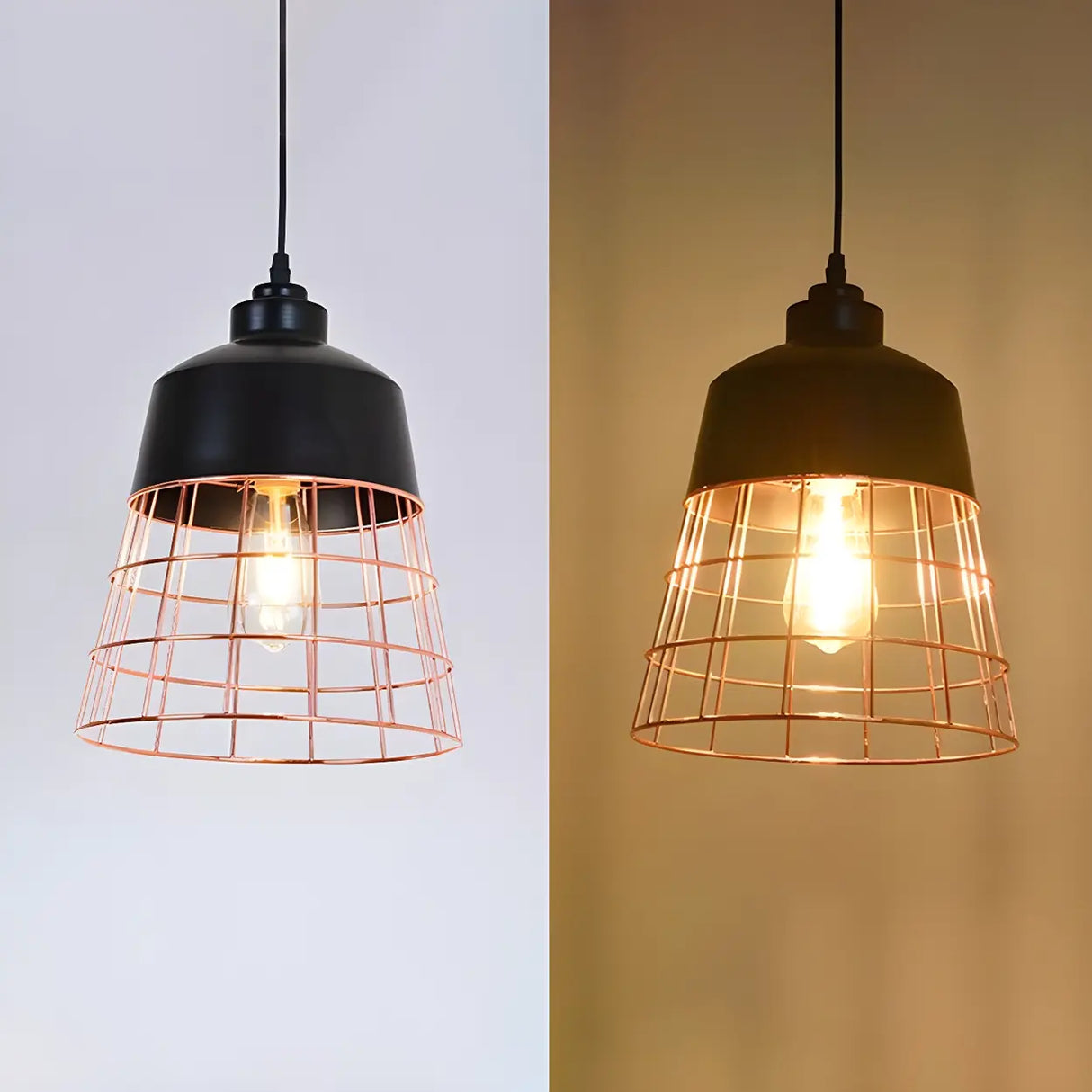 Restaurant Industrial Metal Cage Black Pendant Light Image - 5