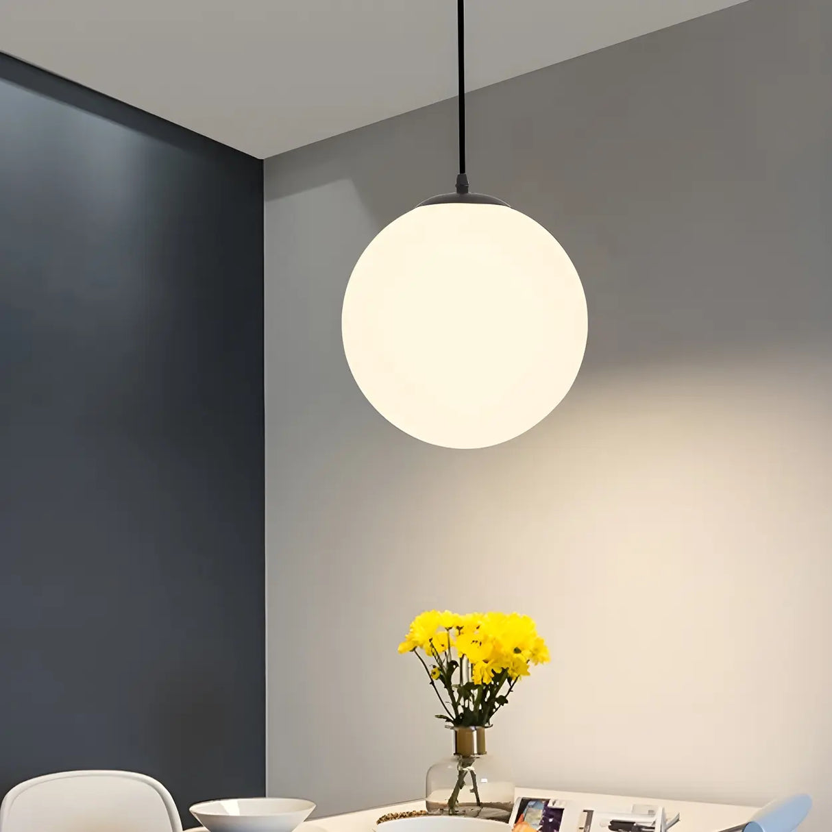Restaurant Minimalist Black Globe Glass Pendant Light Image - 5