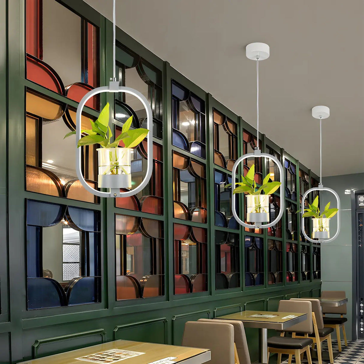 Restaurant Natural Plant Holder Swag LED Pendant Light Image - 2