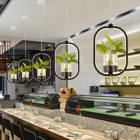 Restaurant Natural Plant Holder Swag LED Pendant Light Image - 5