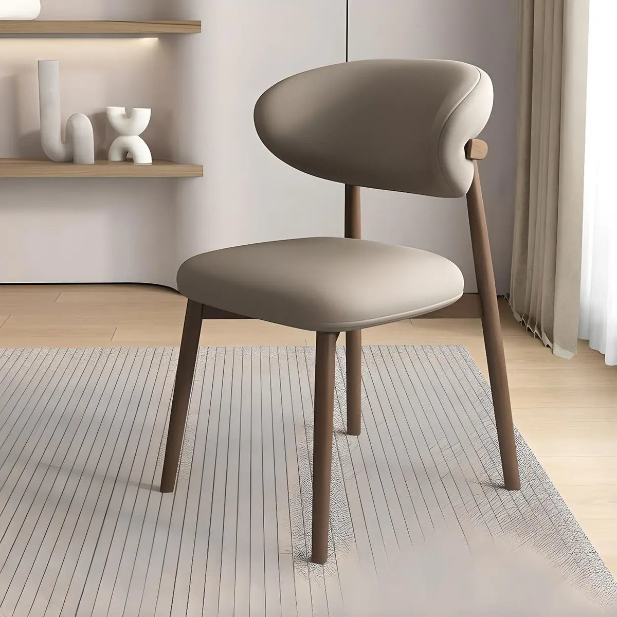 Dark Khaki Walnut Restaurant Stable Curved Back Faux Leather Dining Chair Image - 15