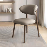 Dark Khaki Walnut Restaurant Stable Curved Back Faux Leather Dining Chair Image - 15