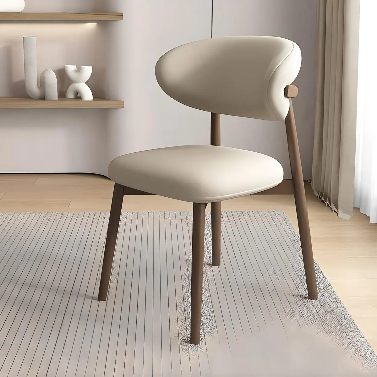 Light Khaki Walnut Restaurant Stable Curved Back Faux Leather Dining Chair Image - 17