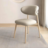 Light Khaki Natural Wood Restaurant Stable Curved Back Faux Leather Dining Chair Image - 2